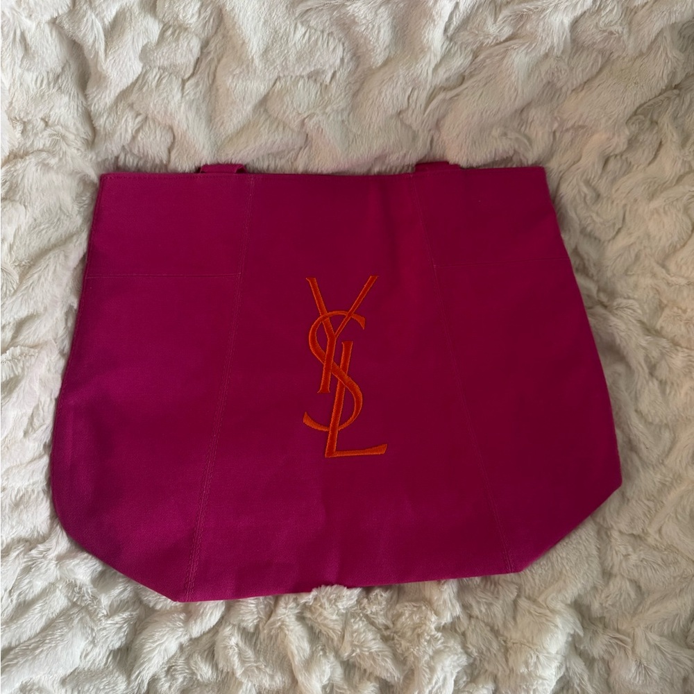 Yves Saint Laurent Fuchsia Tote with Orange Logo